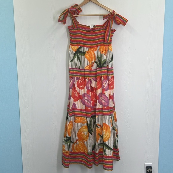 House Of Harlow 1960 - Tropical Fruit Colorful Stripes And Design Maxi Dress LG - Picture 8 of 12